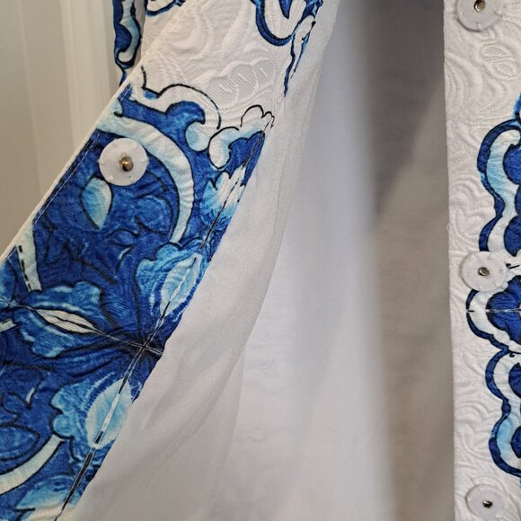 Women's Blue + White Patterned Jacket - Picture 4 of 4